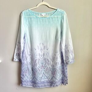 J. Jill Tunic Top Women's Medium Ombre Paisley Coastal Boho Beachy Feminine